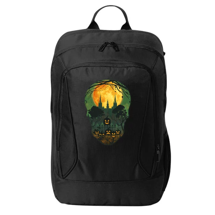 Halloween Spooky Full Moon Castle Skull City Backpack