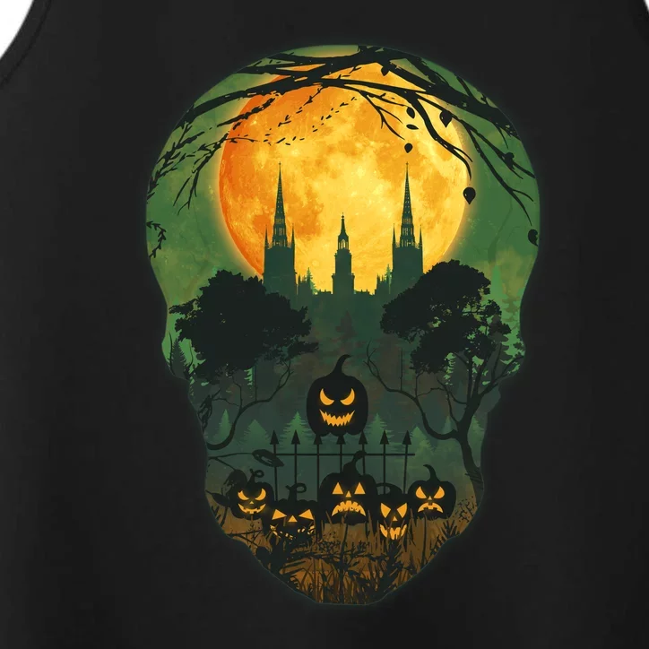 Halloween Spooky Full Moon Castle Skull Performance Tank