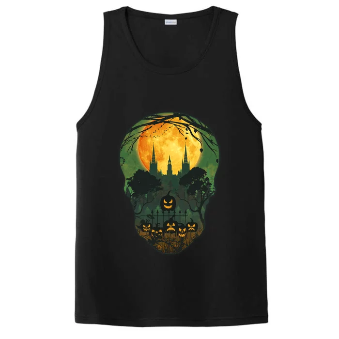 Halloween Spooky Full Moon Castle Skull Performance Tank