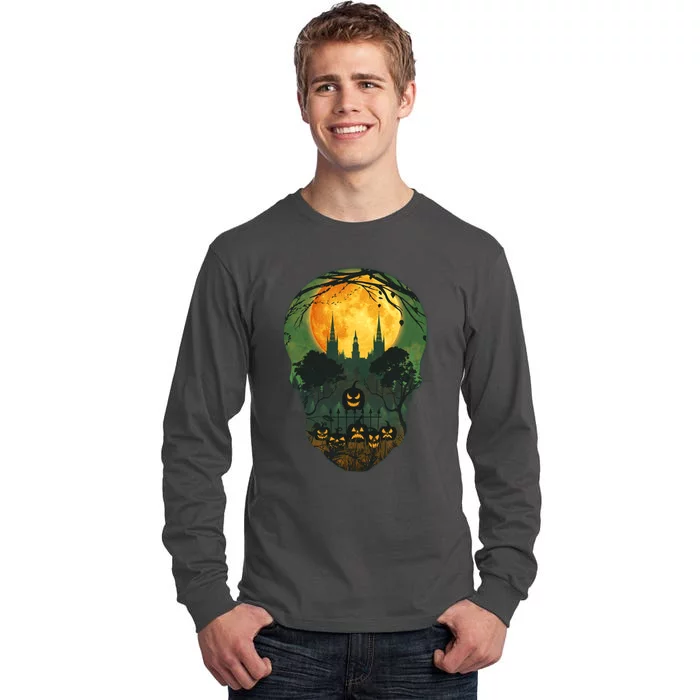 Halloween Spooky Full Moon Castle Skull Tall Long Sleeve T-Shirt