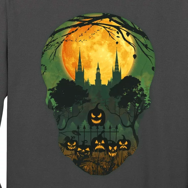 Halloween Spooky Full Moon Castle Skull Tall Long Sleeve T-Shirt