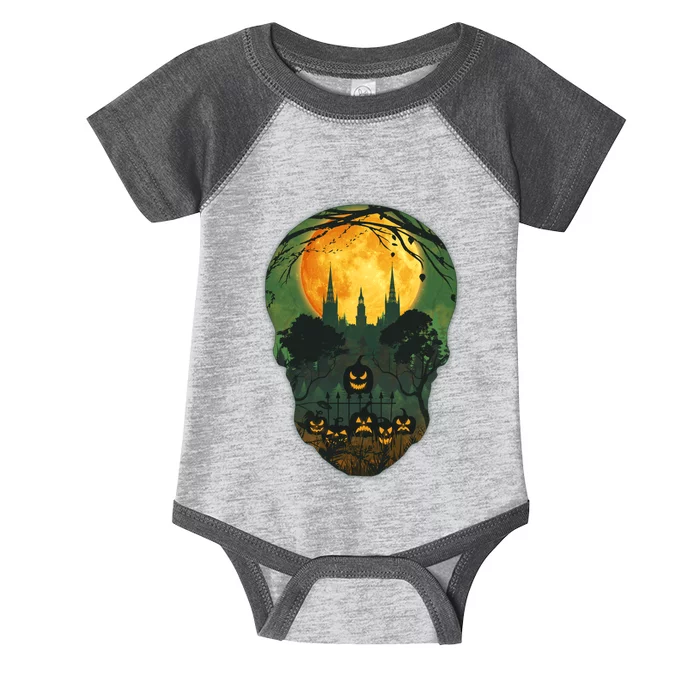 Halloween Spooky Full Moon Castle Skull Infant Baby Jersey Bodysuit