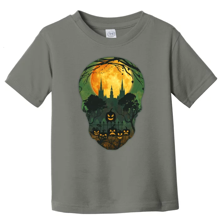 Halloween Spooky Full Moon Castle Skull Toddler T-Shirt