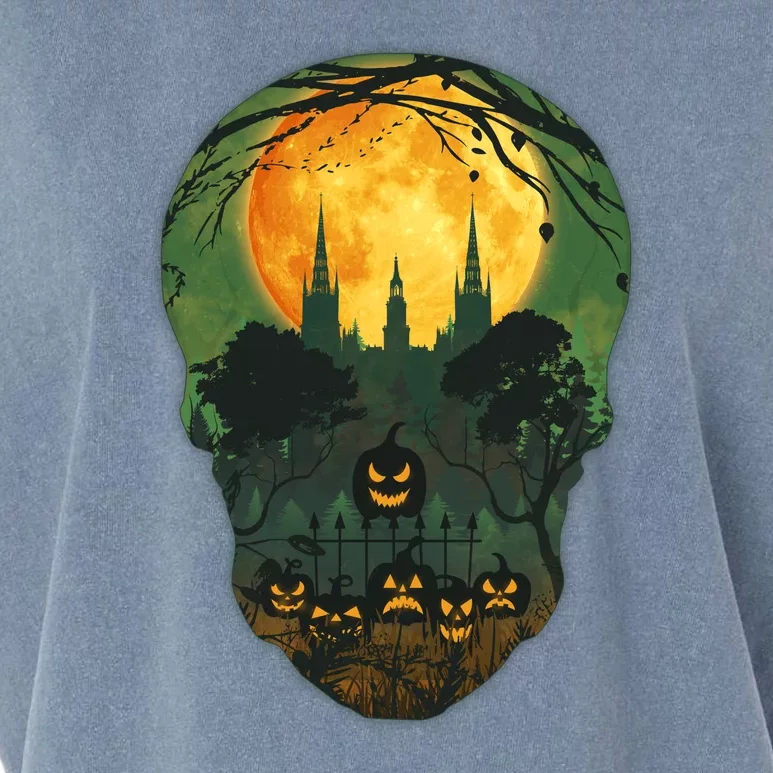 Halloween Spooky Full Moon Castle Skull Garment-Dyed Women's Muscle Tee