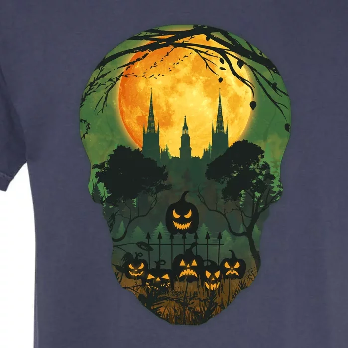 Halloween Spooky Full Moon Castle Skull Garment-Dyed Heavyweight T-Shirt