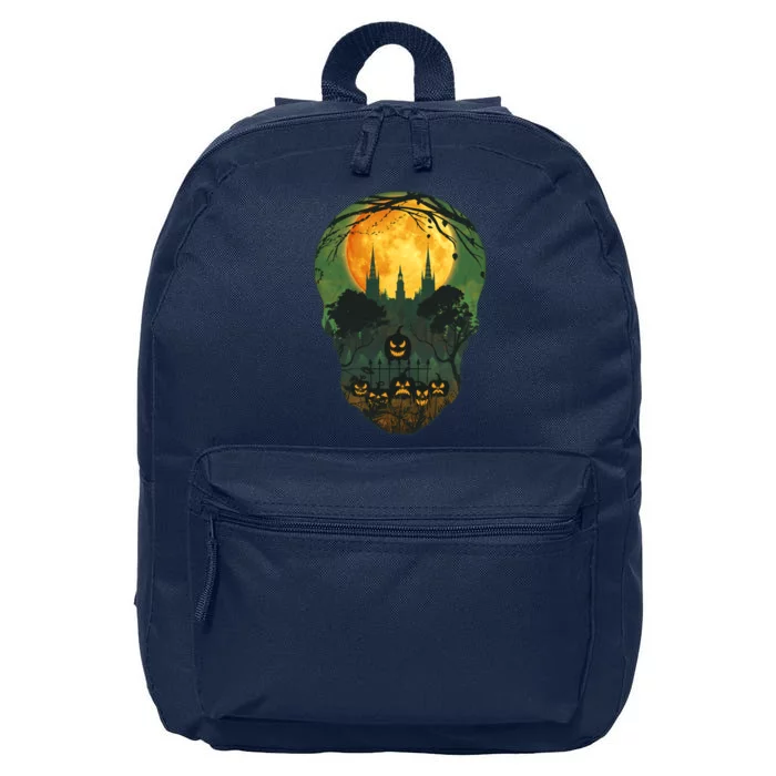 Halloween Spooky Full Moon Castle Skull 16 in Basic Backpack