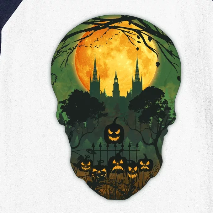 Halloween Spooky Full Moon Castle Skull Baseball Sleeve Shirt