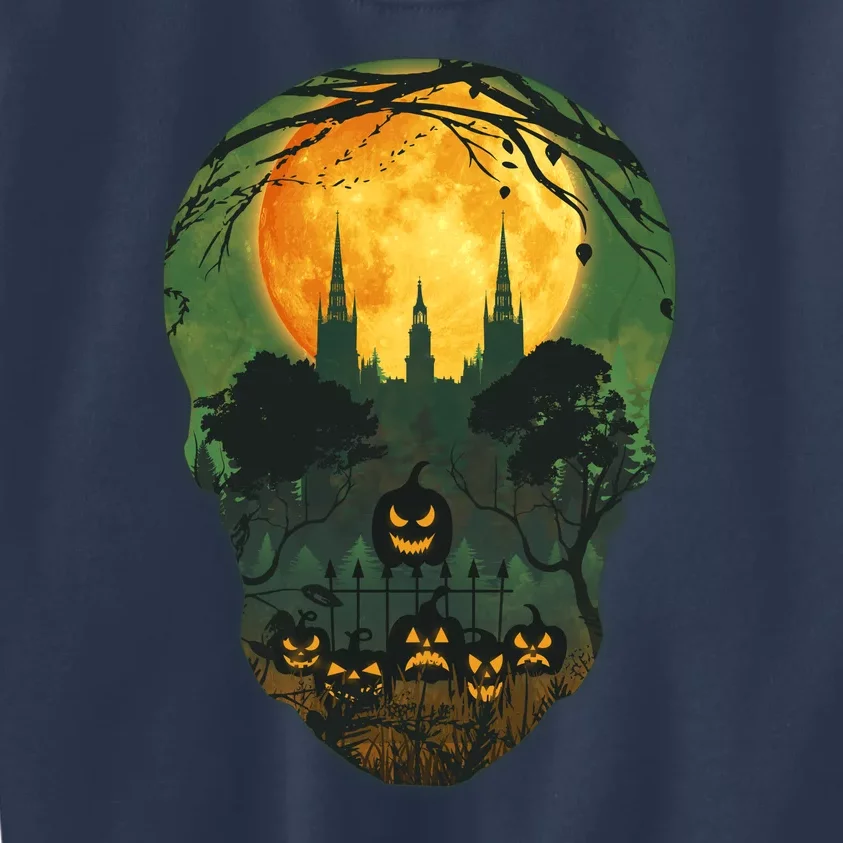 Halloween Spooky Full Moon Castle Skull Kids Sweatshirt