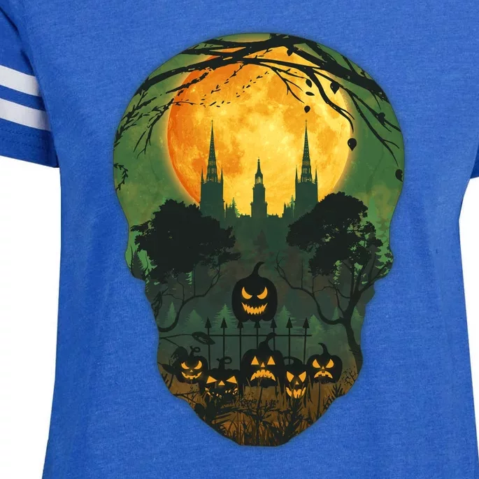 Halloween Spooky Full Moon Castle Skull Enza Ladies Jersey Football T-Shirt