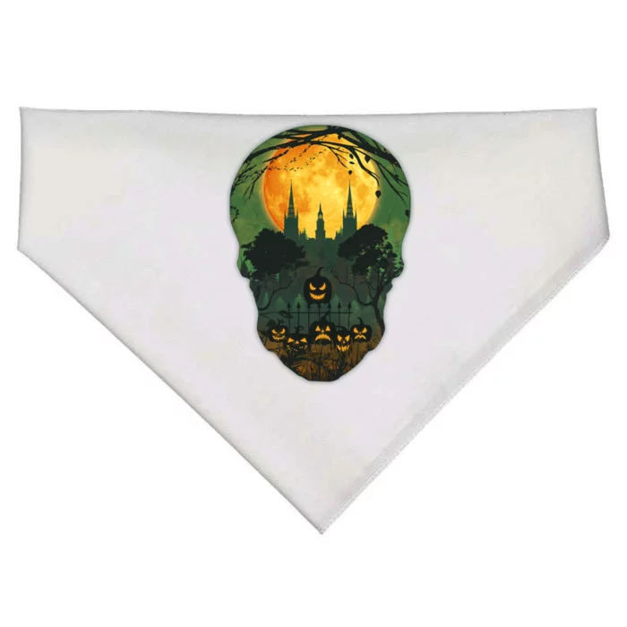 Halloween Spooky Full Moon Castle Skull USA-Made Doggie Bandana