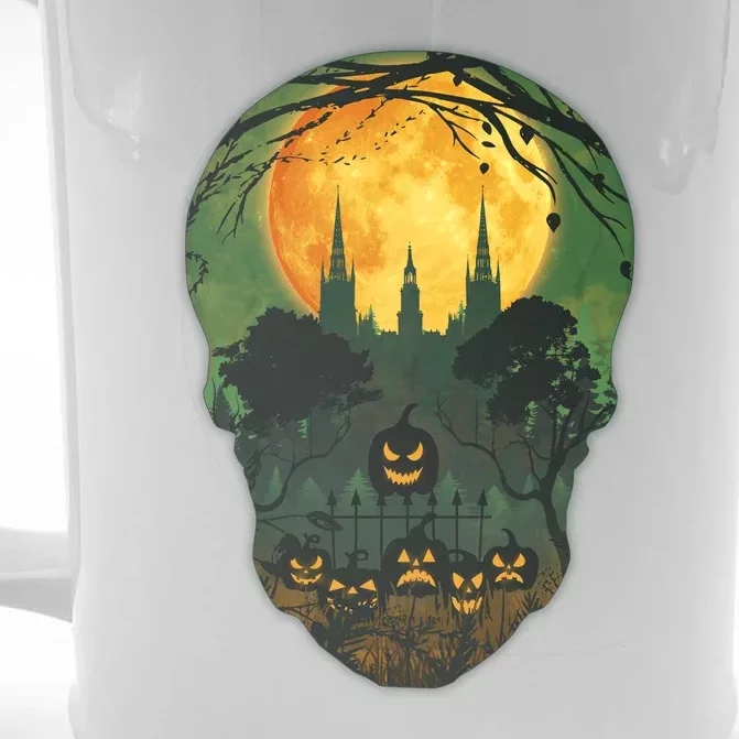 Halloween Spooky Full Moon Castle Skull Front & Back Beer Stein