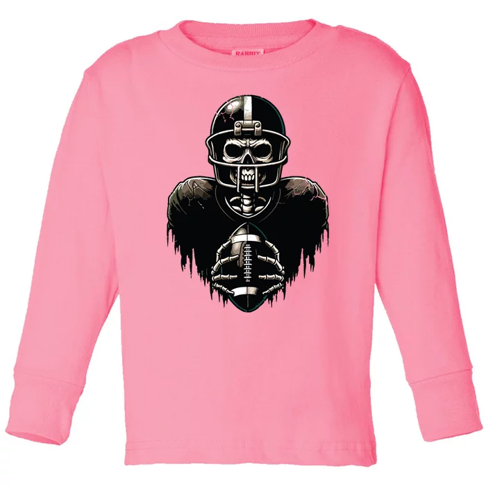 Halloween Skeleton Football Player Spooky Sports Graphic Toddler Long Sleeve Shirt