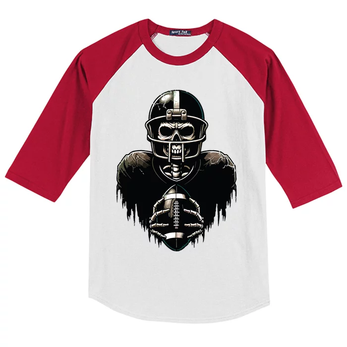 Halloween Skeleton Football Player Spooky Sports Graphic Kids Colorblock Raglan Jersey