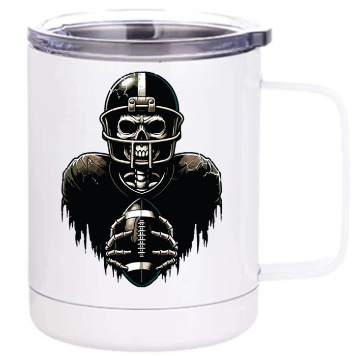 Halloween Skeleton Football Player Spooky Sports Graphic Front & Back 12oz Stainless Steel Tumbler Cup