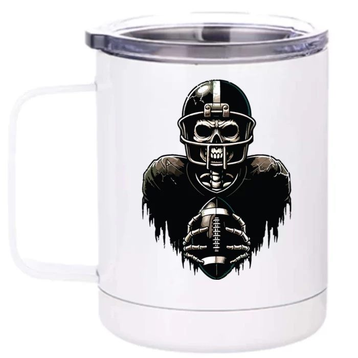 Halloween Skeleton Football Player Spooky Sports Graphic Front & Back 12oz Stainless Steel Tumbler Cup