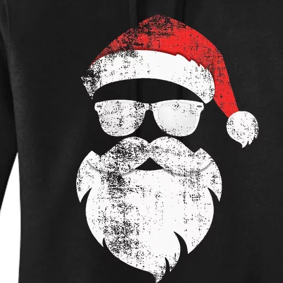 Hipster Santa Face With Hat Beard & Glasses Christmas Women's Pullover Hoodie