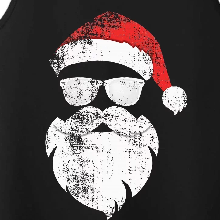 Hipster Santa Face With Hat Beard & Glasses Christmas Performance Tank