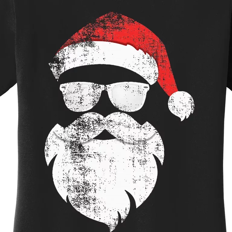 Hipster Santa Face With Hat Beard & Glasses Christmas Women's T-Shirt