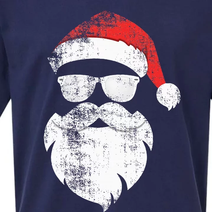 Hipster Santa Face With Hat Beard & Glasses Christmas Sueded Cloud Jersey T-Shirt