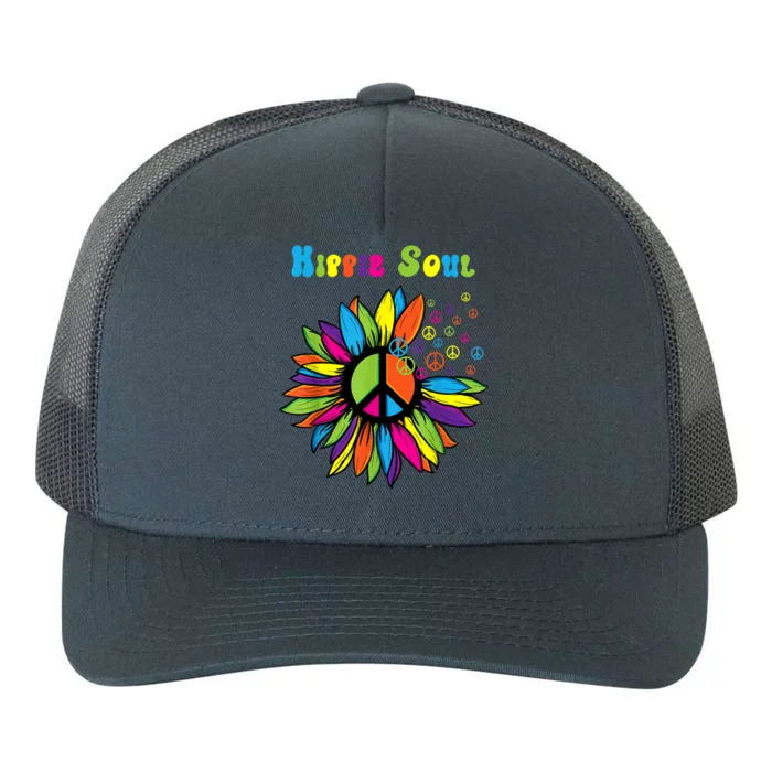 Hippie Soul Funny Peace Sign Daisy Flower Hippies Art Lovers Yupoong Adult 5-Panel Trucker Hat