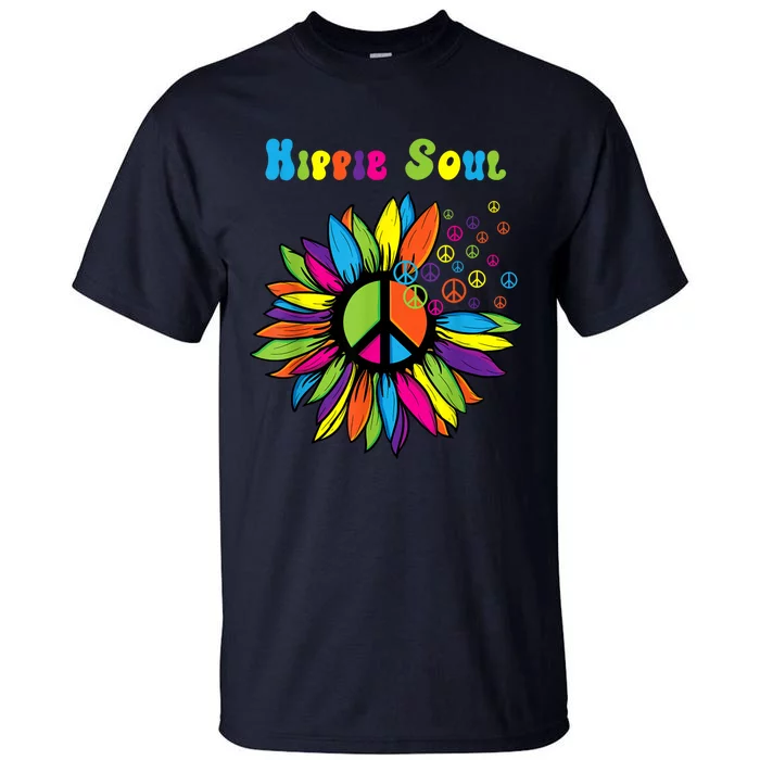 Hippie Soul Funny Peace Sign Daisy Flower Hippies Art Lovers Tall T-Shirt