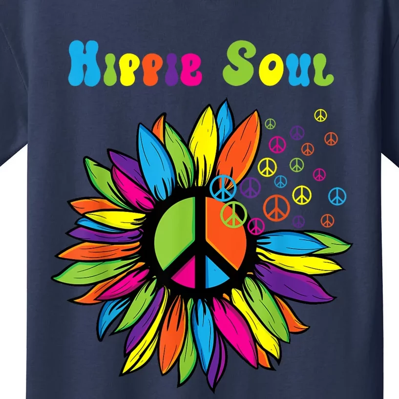 Hippie Soul Funny Peace Sign Daisy Flower Hippies Art Lovers Kids T-Shirt