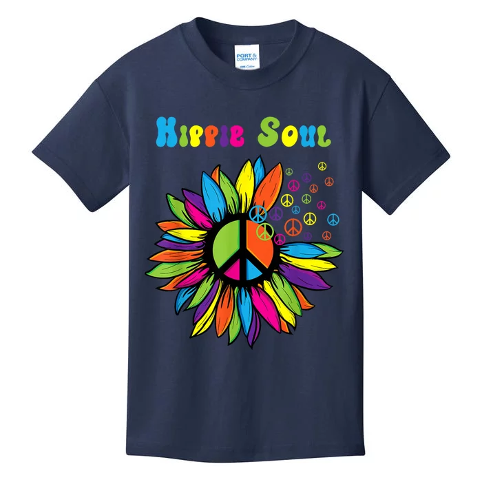 Hippie Soul Funny Peace Sign Daisy Flower Hippies Art Lovers Kids T-Shirt