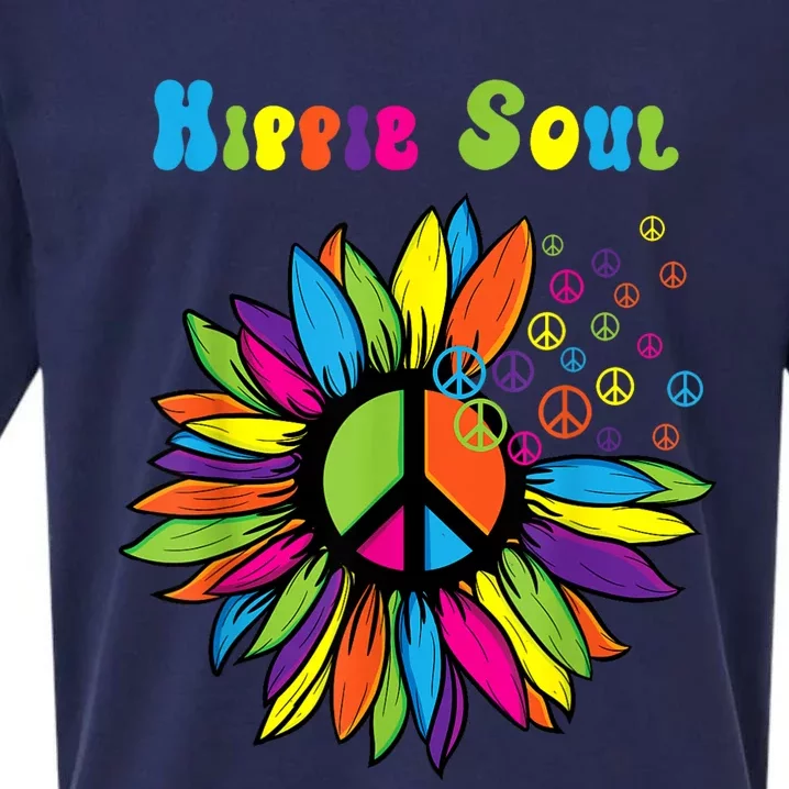 Hippie Soul Funny Peace Sign Daisy Flower Hippies Art Lovers Sueded Cloud Jersey T-Shirt