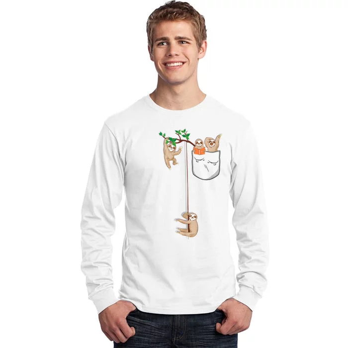 Happy Sloth Family Habitat In Pocket Tall Long Sleeve T-Shirt