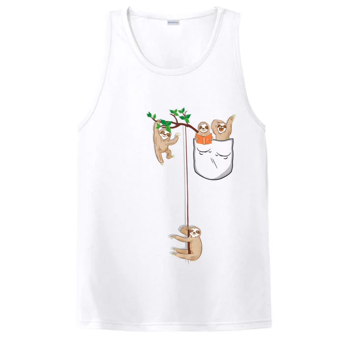 Happy Sloth Family Habitat In Pocket Performance Tank