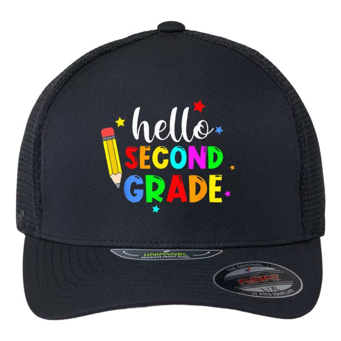 Hello Second Grade Welcome Back to School Teacher Flexfit Unipanel Trucker Cap