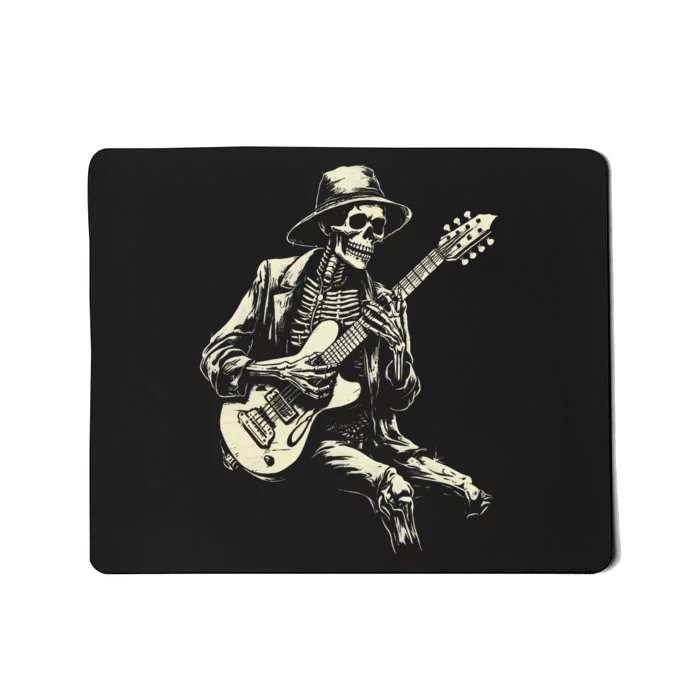 Happy Skeleton Guitar Guy Spooky Halloween Rock Band Concert Mousepad