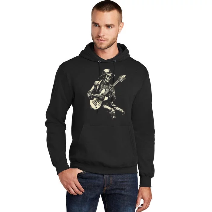 Happy Skeleton Guitar Guy Spooky Halloween Rock Band Concert Tall Hoodie