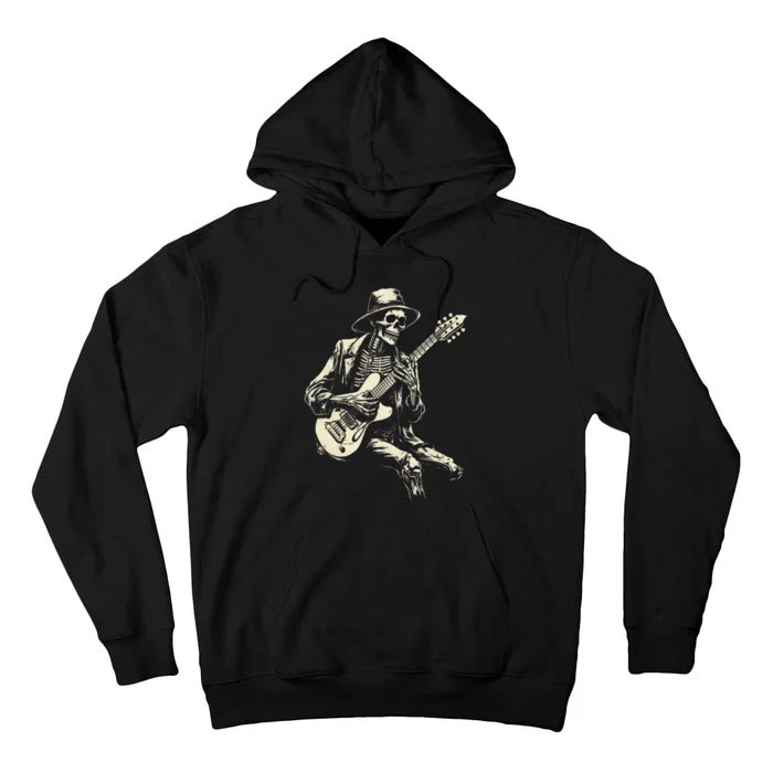 Happy Skeleton Guitar Guy Spooky Halloween Rock Band Concert Tall Hoodie