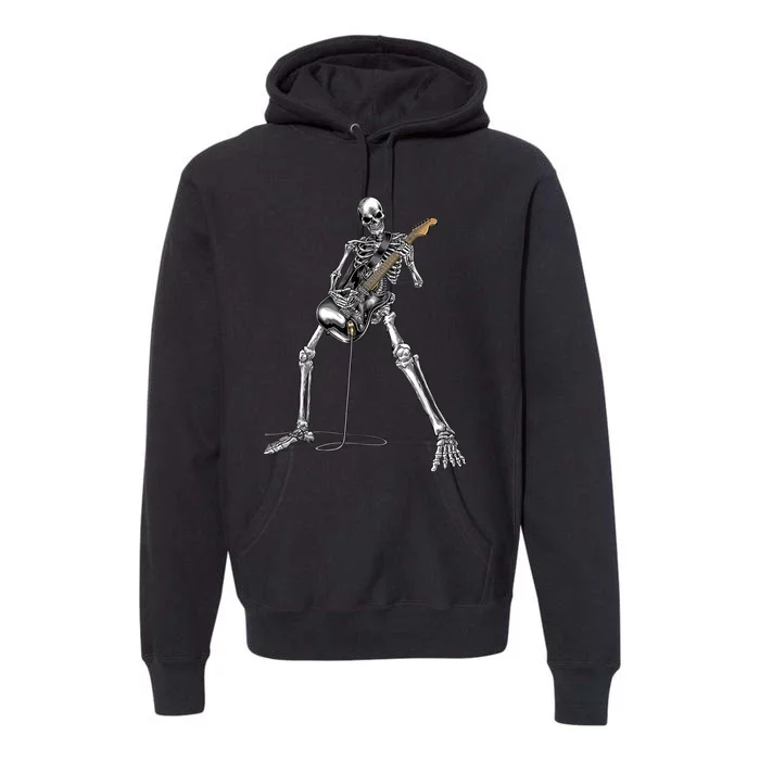 Happy Skeleton Guitar Guy - Rock And Roll Band Tees For Premium Hoodie