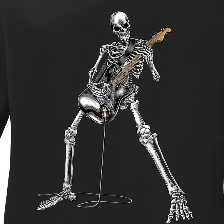 Happy Skeleton Guitar Guy - Rock And Roll Band Tees For Ladies Long Sleeve Shirt