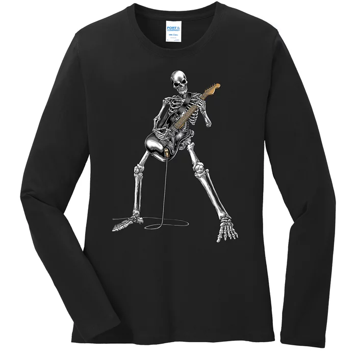 Happy Skeleton Guitar Guy - Rock And Roll Band Tees For Ladies Long Sleeve Shirt