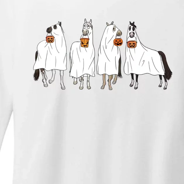 Horse Sheet Ghost Horse Costume Cowboy Western Halloween Womens CVC Long Sleeve Shirt