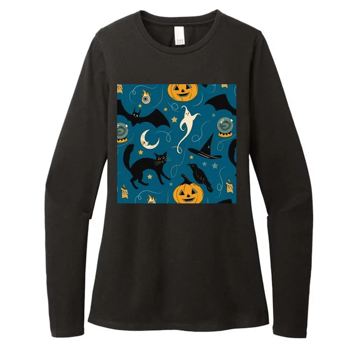 Halloween Spooky Ghost Pattern Womens CVC Long Sleeve Shirt