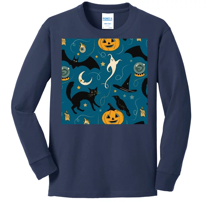 Halloween Spooky Ghost Pattern Kids Long Sleeve Shirt