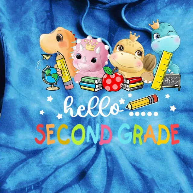 Hello Second Grade Crew Dinosaur First Day Teacher Gift Tie Dye Hoodie