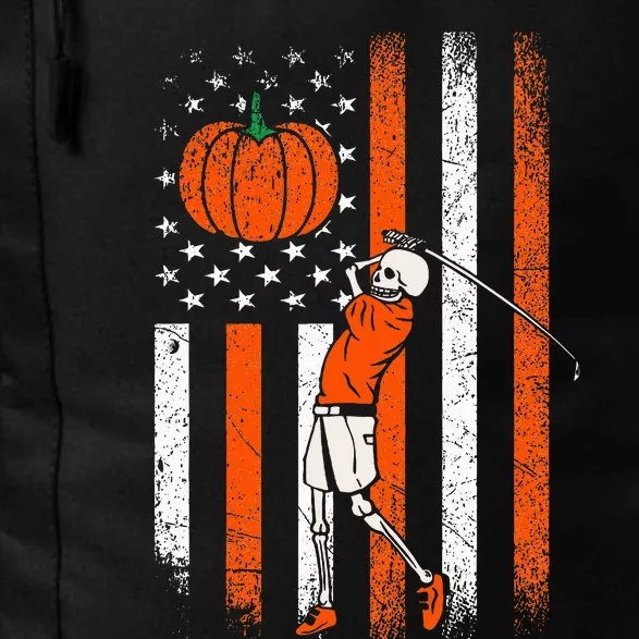 Halloween Skeleton Golf Player Fan Pumpkin American US Flag Daily Commute Backpack