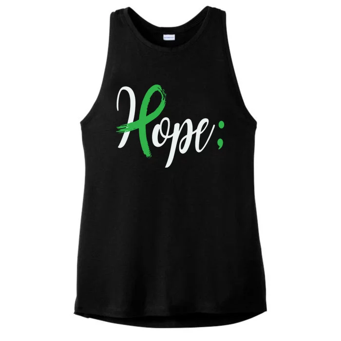 Hope Semicolon Green Ribbon Mental Health Awareness Ladies Tri-Blend Wicking Tank