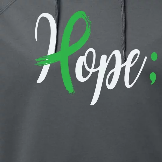 Hope Semicolon Green Ribbon Mental Health Awareness Performance Fleece Hoodie