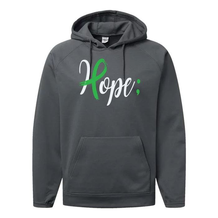 Hope Semicolon Green Ribbon Mental Health Awareness Performance Fleece Hoodie