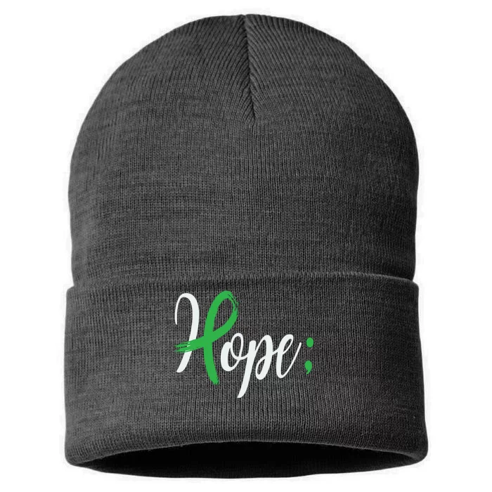 Hope Semicolon Green Ribbon Mental Health Awareness Sustainable Knit Beanie