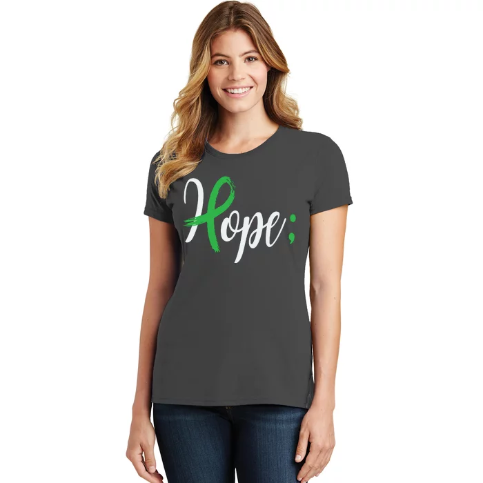 Hope Semicolon Green Ribbon Mental Health Awareness Women's T-Shirt