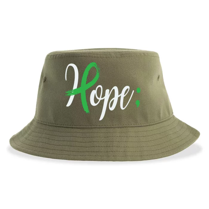 Hope Semicolon Green Ribbon Mental Health Awareness Sustainable Bucket Hat