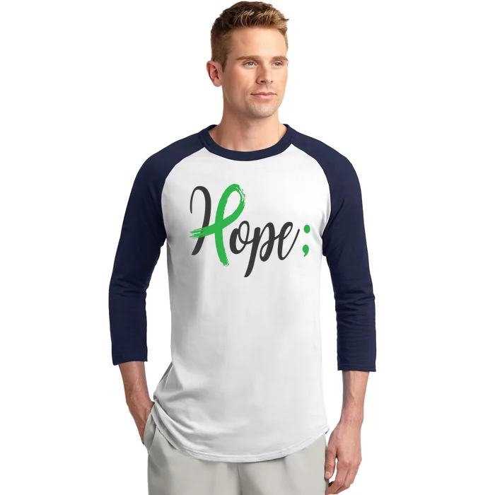 Hope Semicolon Green Ribbon Mental Health Awareness Baseball Sleeve Shirt