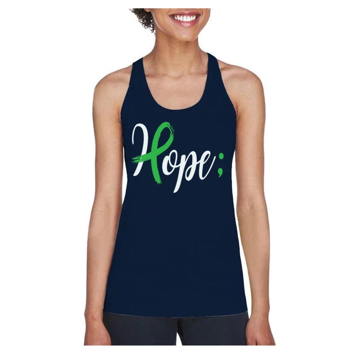 Hope Semicolon Green Ribbon Mental Health Awareness Women's Racerback Tank